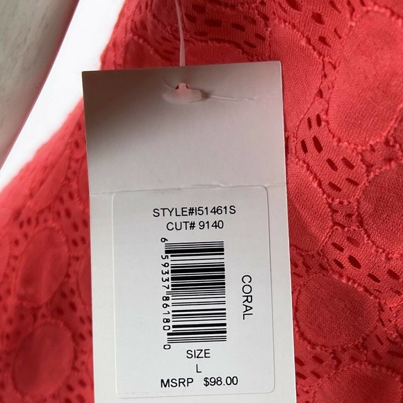 Isaac Mizrahi Lace Dress Size L Coral Pink Lined Short Sleeve Stretch Womens NEW - Picture 5 of 7